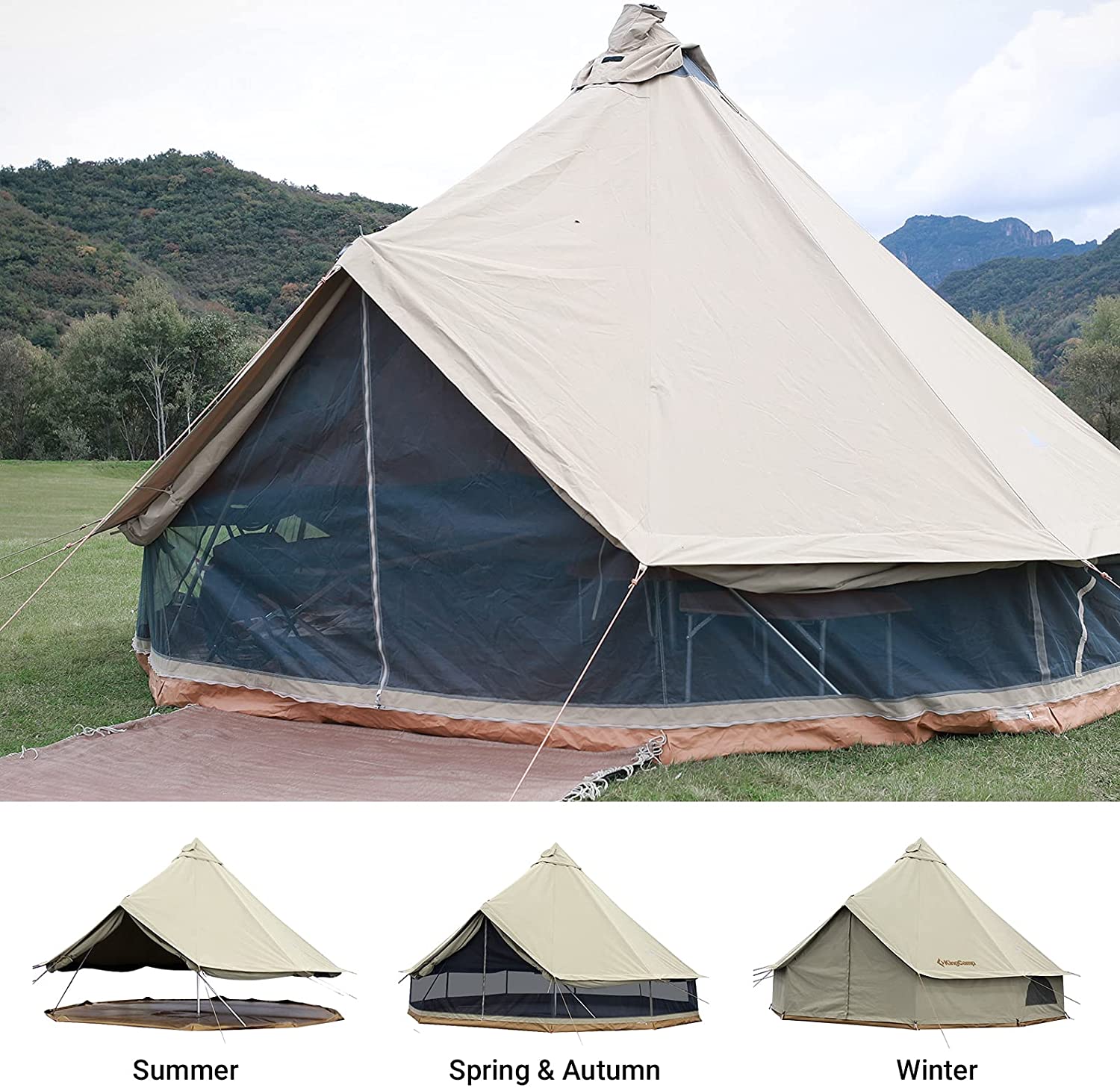 KingCamp 4-Season Khan Canvas Bell Tent-13ft/16.4ft
